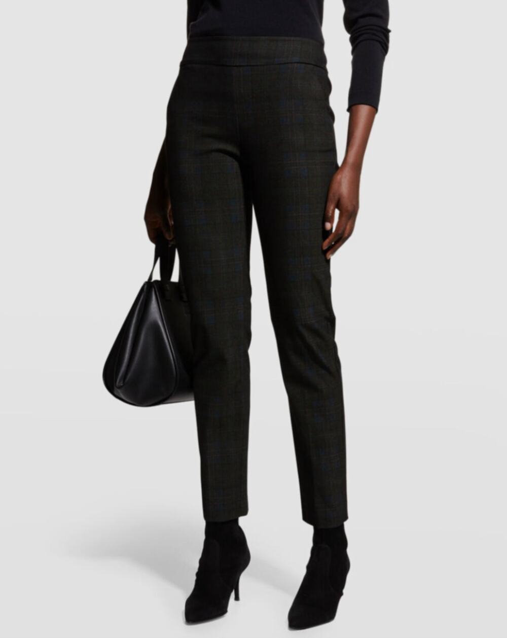 Avenue Montaigne Black Brown Pants Stretch Plaid Mid-Rise Straight Leg Size 2